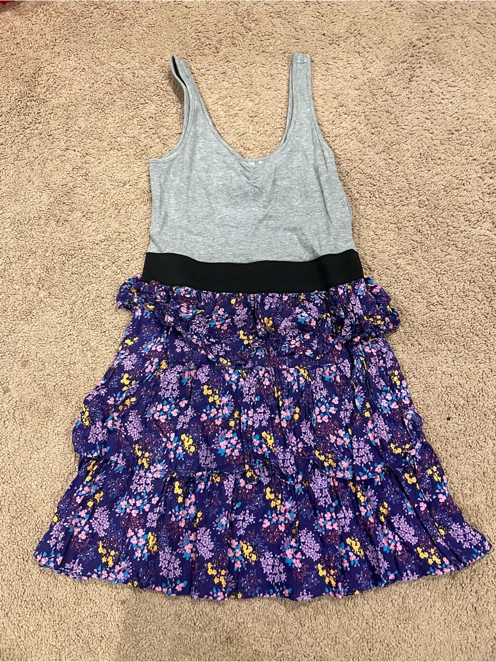 Frenchi Gray Tank with Purple Floral Tiered Skirt